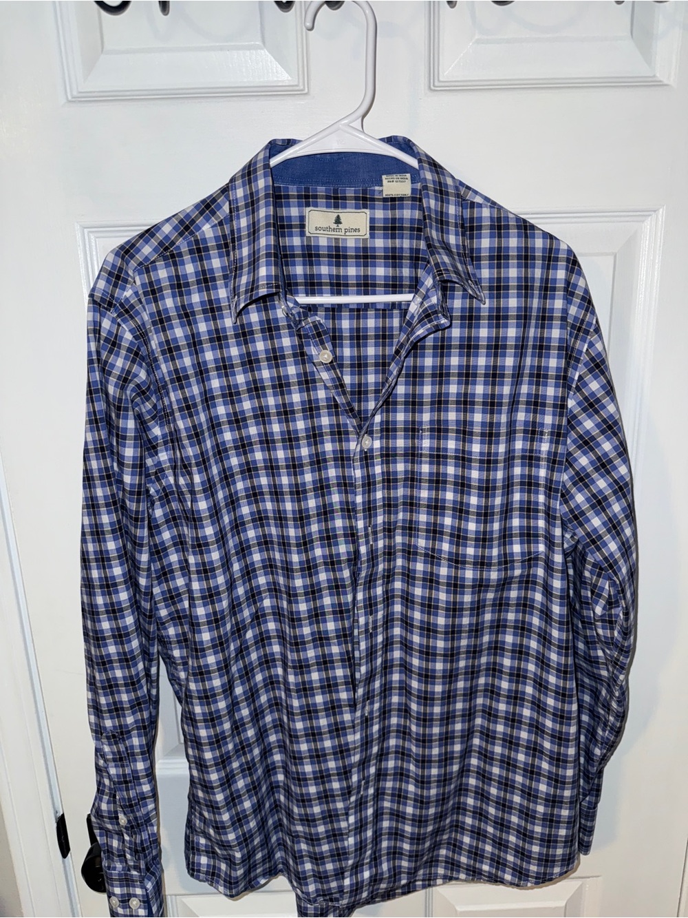 Southern Pines Men’s Blue Plaid Button-Up Shirt Size